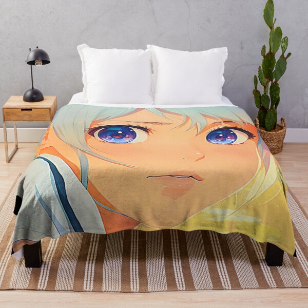 Item preview, Anime girl face with blue eyes and blue hair In front of a sunset! designed and sold by Giulivo Store Graphic.