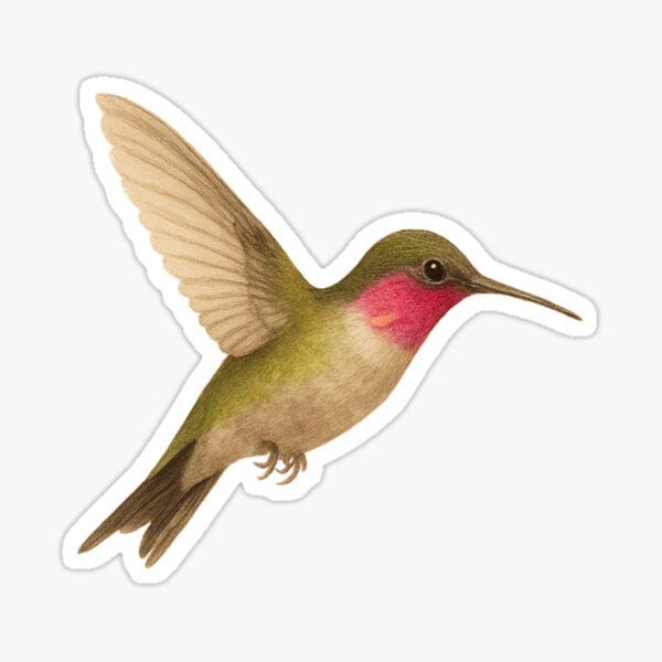 Ruby-Throated Hummingbird Sticker – Vintage Garden Bird Art Sticker