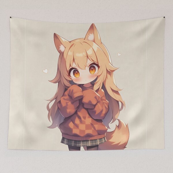 Item preview, Kawaii fox girl in autumn look – chibi style designed and sold by Killerkarpfen.