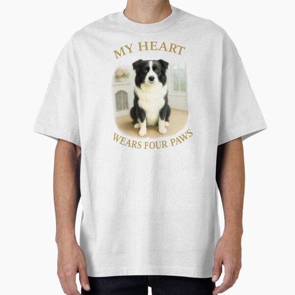 Vista previa del artículo con la obra «Border Collie "Mi corazón lleva cuatro patas": Diseño con frase de amor para mamás y amantes de los perros.», diseñado y vendido por Kalea's Wags & Whiskers Designs.
