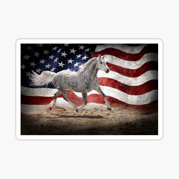 Item preview, Patriotic gray horse with flag  designed and sold by PTPhotoLLC.