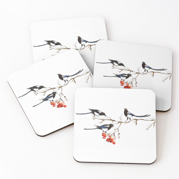 Item preview, Watercolor Magpie Family Friends Berry Bush designed and sold by countrymouse.