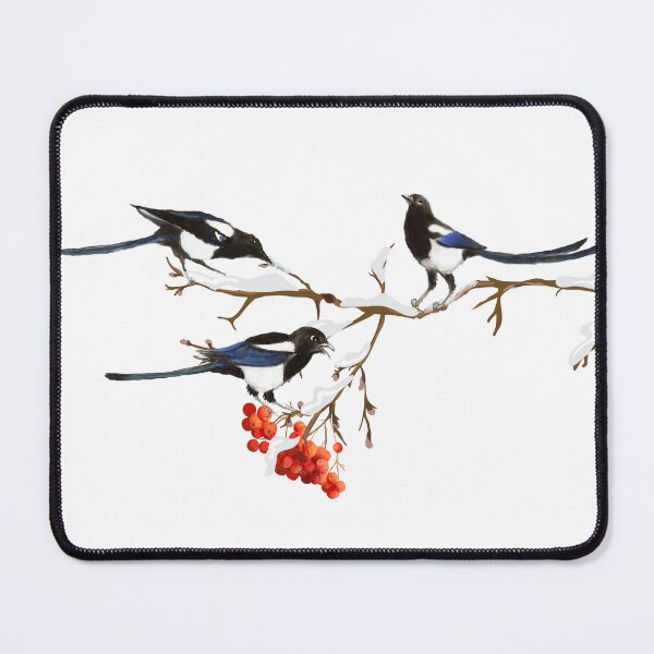 Item preview, Watercolor Magpie Family Friends Berry Bush designed and sold by countrymouse.