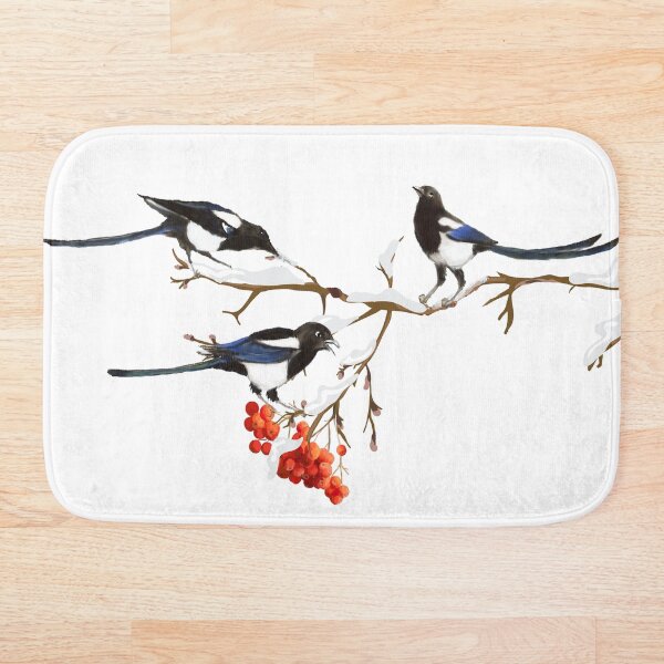Item preview, Watercolor Magpie Family Friends Berry Bush designed and sold by countrymouse.