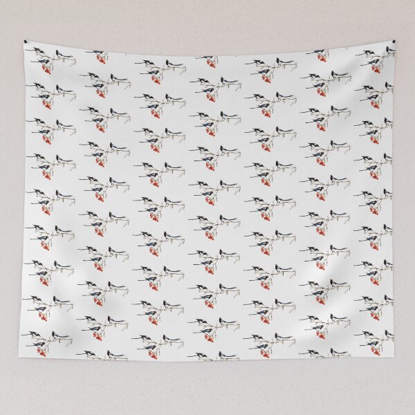 Item preview, Watercolor Magpie Family Friends Berry Bush designed and sold by countrymouse.