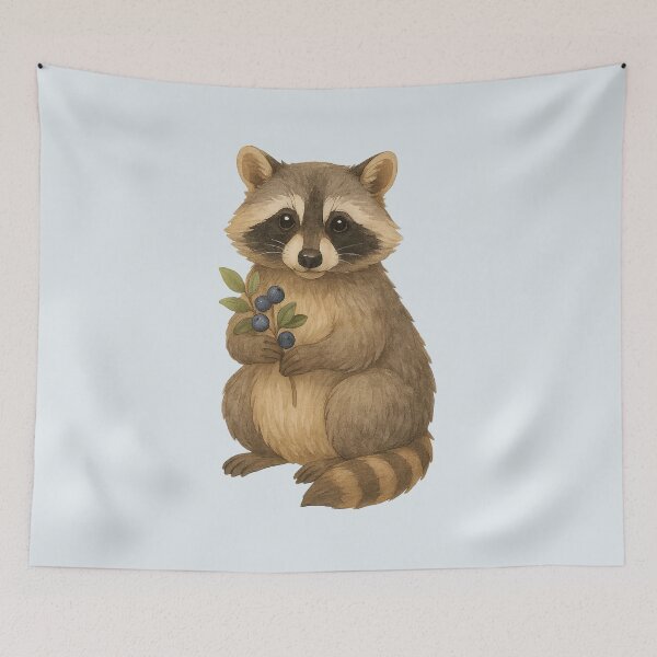 Item preview, Raccoon with Forest Berries – Watercolor Woodland Animal Sticker designed and sold by Skippy-Froggy.
