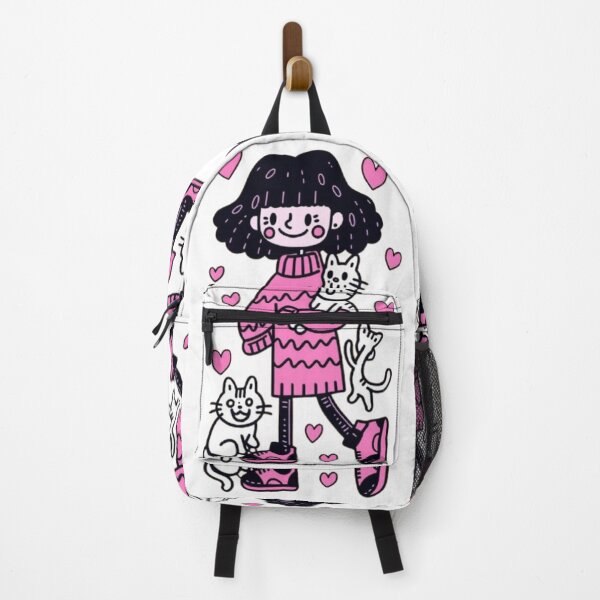 Item preview, Fille Kawaii avec Chats et Cœurs – Illustration Mignonne Rose designed and sold by MeowLoka ⭐⭐⭐⭐.