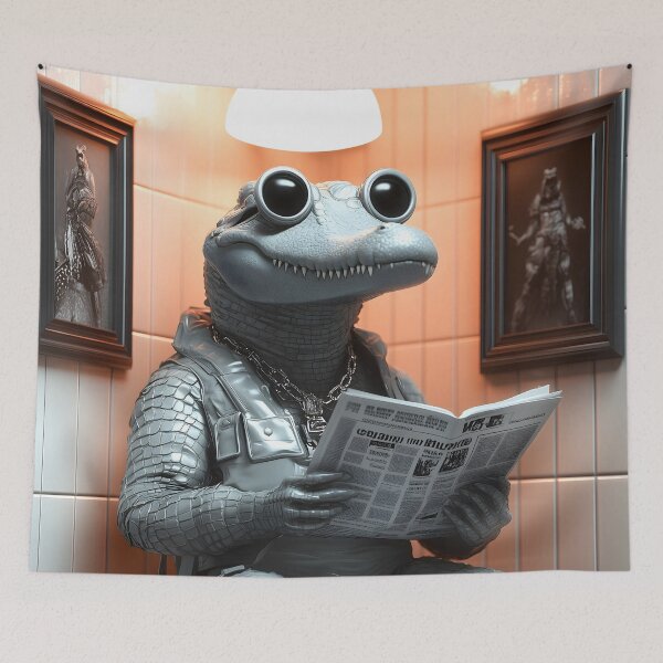 Item preview, Animal Crocodile Dressed Tactical Gear Reading Newspaper Toilet Humorously designed and sold by bolleykoldl.