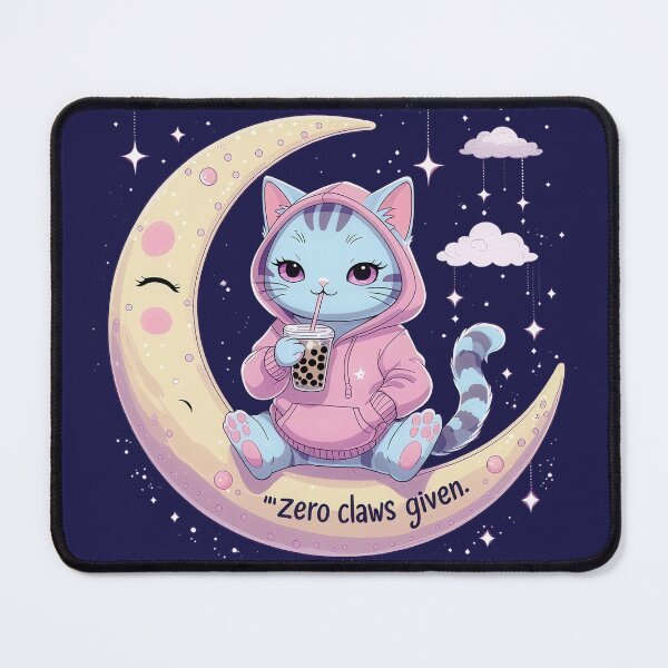 Artikelvorschau, Kawaii Pastellkatze „Zero Claws Given“ – Süßes Boba-Kätzchen auf dem Mond entworfen und verkauft von PMestore.