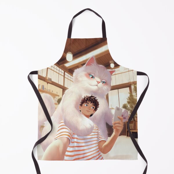 Item preview, Fluffy Giant – Selfie with a White Cat at the Retro Café designed and sold by ZKOZKOHI.