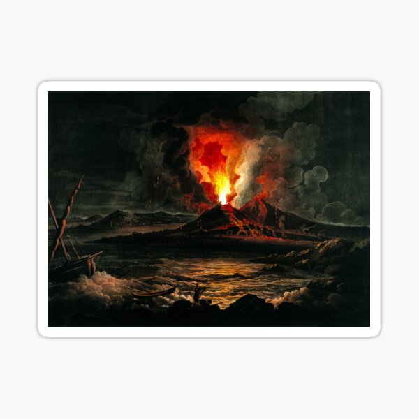 Item preview, Eruption of Mount Vesuvius at Night (1800) – Vintage Volcano Aquatint by J.W. Edy after J. More | Dramatic Historical Print designed and sold by GalleryRevival.