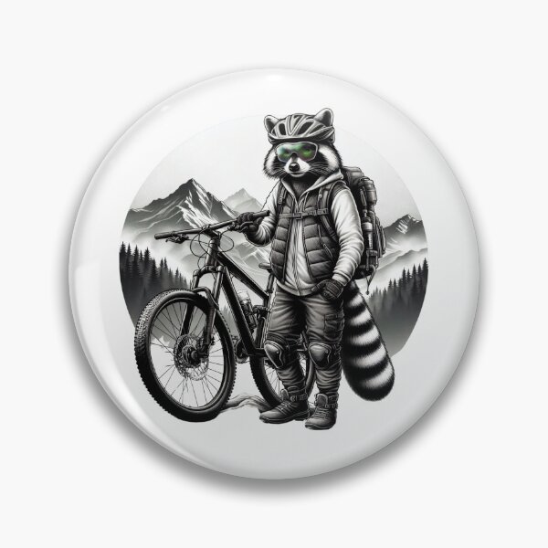 Item preview, Black and White Raccoon Mountain Cyclist - Quirky Animal Minimalist Art designed and sold by BeaverFriends.