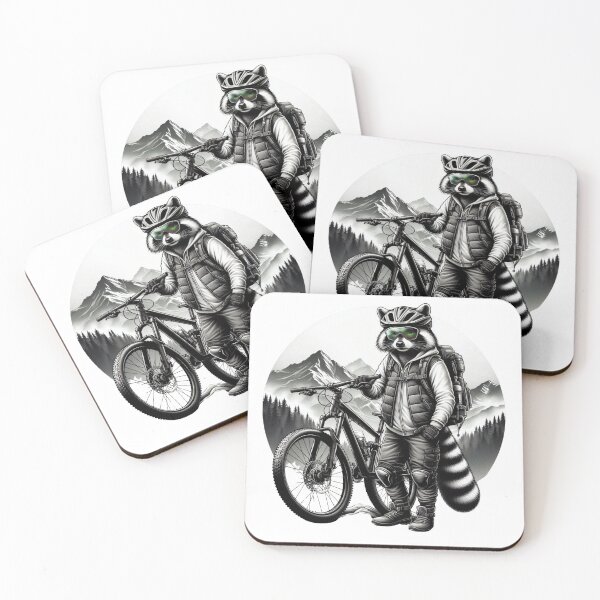 Item preview, Black and White Raccoon Mountain Cyclist - Quirky Animal Minimalist Art designed and sold by BeaverFriends.