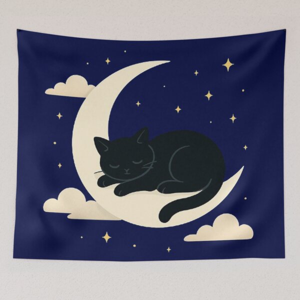Item preview, Black Cat on Crescent Moon Minimalist Celestial Design designed and sold by EverMuse_0_0.