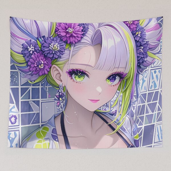 Item preview, Daki Demon Slayer Anime Mosaic Tiles Glamorous Hair Flowers Seductive designed and sold by lassedgkotsij.