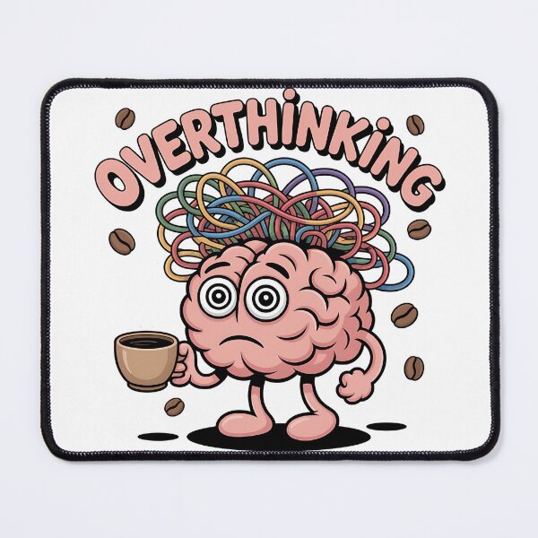 Item preview, Overthinking – Brain with Tangled Wires and Coffee Mug Design designed and sold by Evolved Ape.