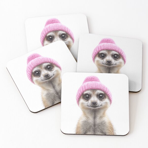 Item preview, Cozy Meerkat Wearing Pink Winter Hat Trendy Animal Fashion Artwork designed and sold by LazyOwlStore.