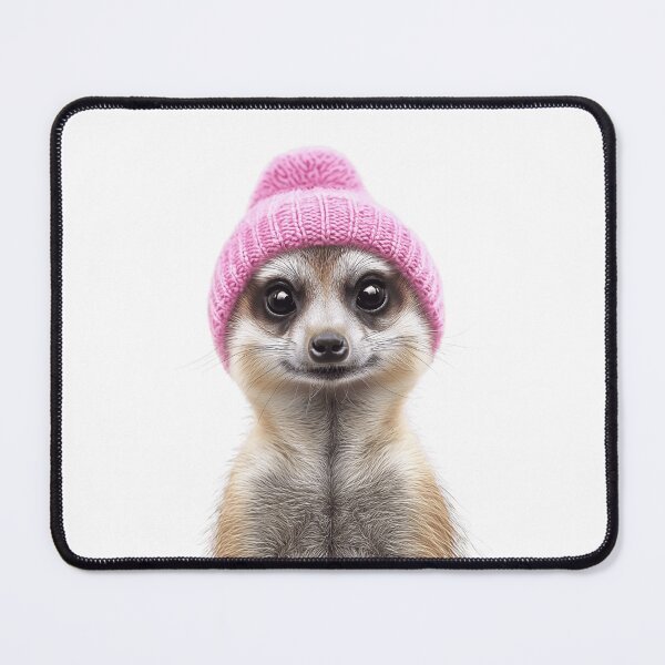 Item preview, Cozy Meerkat Wearing Pink Winter Hat Trendy Animal Fashion Artwork designed and sold by LazyOwlStore.