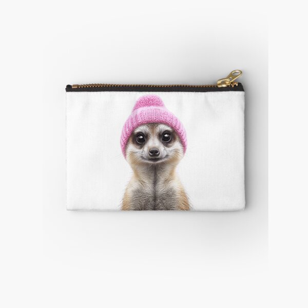Item preview, Cozy Meerkat Wearing Pink Winter Hat Trendy Animal Fashion Artwork designed and sold by LazyOwlStore.