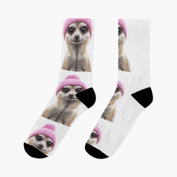 Item preview, Cozy Meerkat Wearing Pink Winter Hat Trendy Animal Fashion Artwork designed and sold by LazyOwlStore.