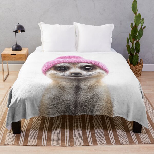 Item preview, Cozy Meerkat Wearing Pink Winter Hat Trendy Animal Fashion Artwork designed and sold by LazyOwlStore.
