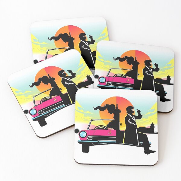 Item preview, Retro Sunset Movie Mashup T-Shirt – Pink Car, Girl & Scientist Silhouette Pop Art Tee designed and sold by Gallery-yuuna .