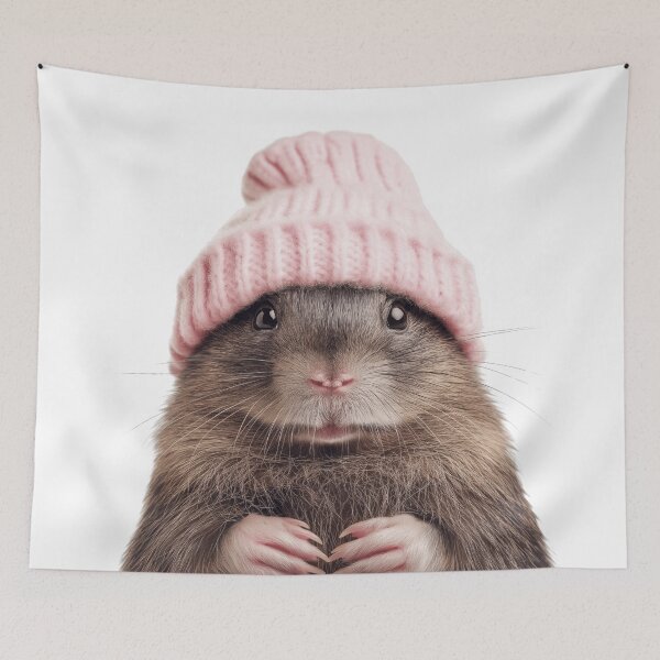 Item preview, Cozy Mole Wearing Pink Winter Hat Trendy Animal Fashion Artwork designed and sold by LazyOwlStore.