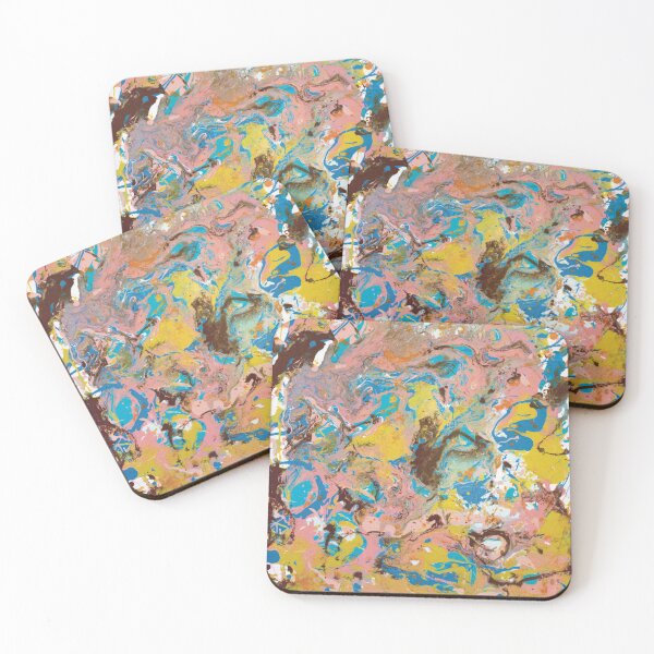 Item preview, Pink, Brown, Blue and Yellow Splatter Painting designed and sold by PaintPourGalore.