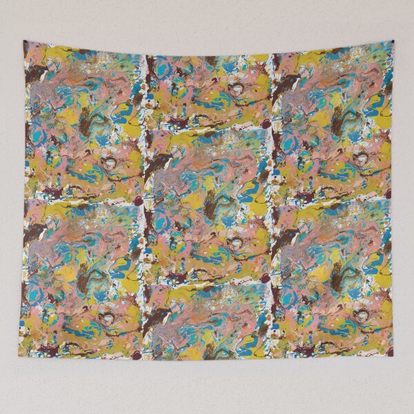 Item preview, Pink, Brown, Blue and Yellow Splatter Painting designed and sold by PaintPourGalore.