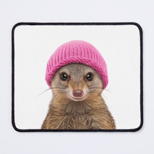 Item preview, Cozy Mongoose Wearing Pink Winter Hat Trendy Animal Fashion Artwork designed and sold by LazyOwlStore.