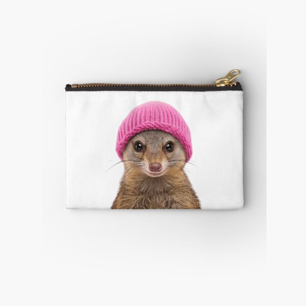 Item preview, Cozy Mongoose Wearing Pink Winter Hat Trendy Animal Fashion Artwork designed and sold by LazyOwlStore.
