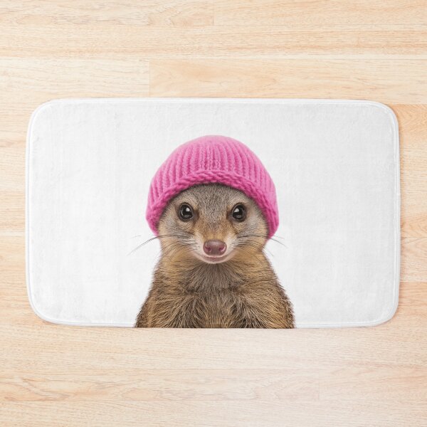 Item preview, Cozy Mongoose Wearing Pink Winter Hat Trendy Animal Fashion Artwork designed and sold by LazyOwlStore.