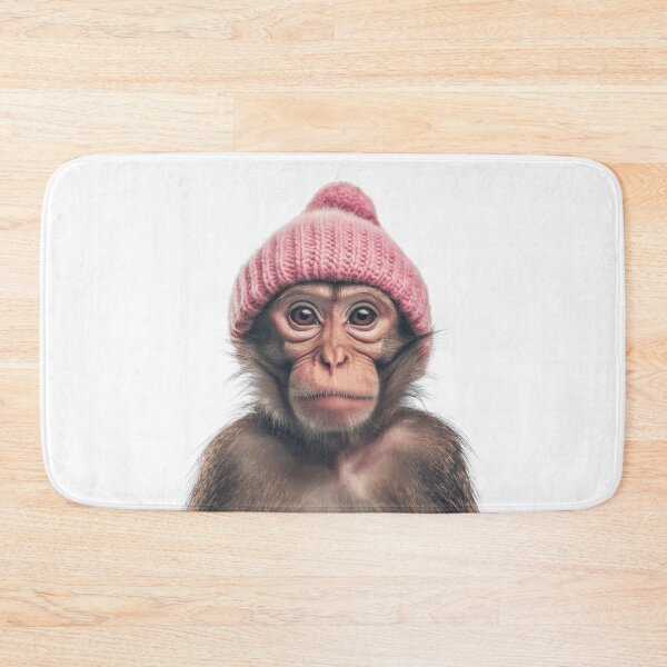 Item preview, Cozy Monkey Wearing Pink Winter Hat Trendy Animal Fashion Artwork designed and sold by LazyOwlStore.