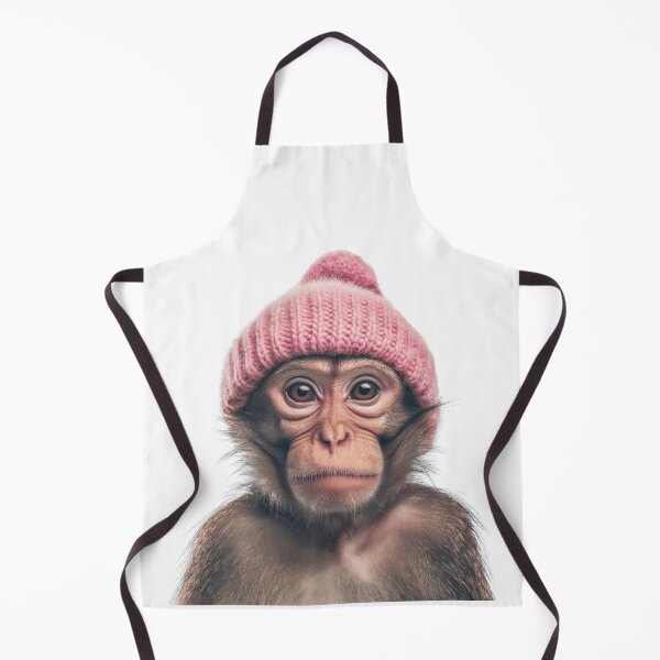 Item preview, Cozy Monkey Wearing Pink Winter Hat Trendy Animal Fashion Artwork designed and sold by LazyOwlStore.