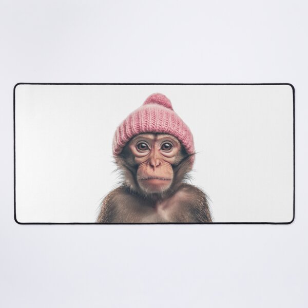 Item preview, Cozy Monkey Wearing Pink Winter Hat Trendy Animal Fashion Artwork designed and sold by LazyOwlStore.
