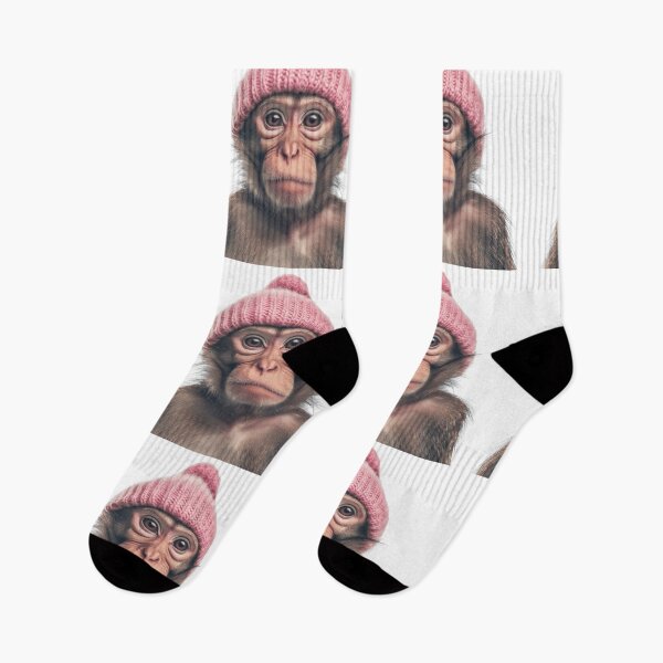 Item preview, Cozy Monkey Wearing Pink Winter Hat Trendy Animal Fashion Artwork designed and sold by LazyOwlStore.