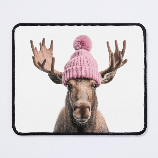 Item preview, Cozy Moose Wearing Pink Winter Hat Trendy Animal Fashion Artwork designed and sold by LazyOwlStore.