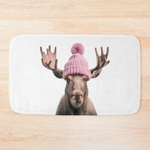 Item preview, Cozy Moose Wearing Pink Winter Hat Trendy Animal Fashion Artwork designed and sold by LazyOwlStore.