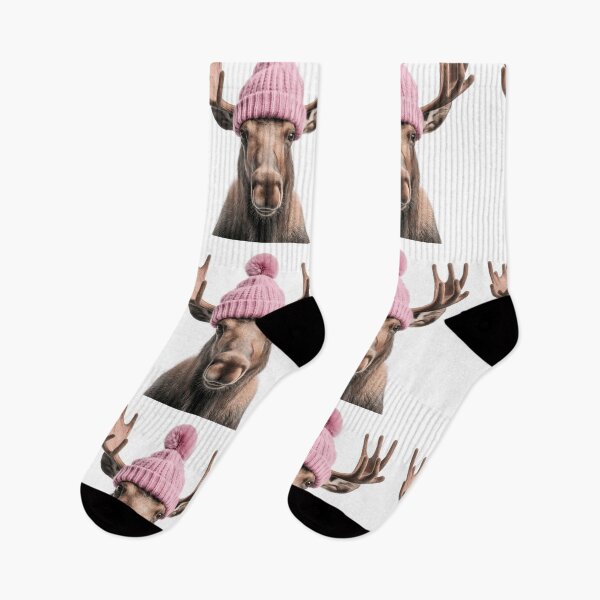 Item preview, Cozy Moose Wearing Pink Winter Hat Trendy Animal Fashion Artwork designed and sold by LazyOwlStore.