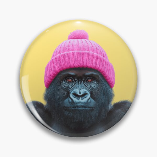 Item preview, Cozy Mountain Gorilla Wearing Pink Winter Hat Trendy Animal Fashion Artwork designed and sold by LazyOwlStore.