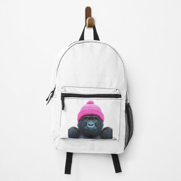 Item preview, Cozy Mountain Gorilla Wearing Pink Winter Hat Trendy Animal Fashion Artwork designed and sold by LazyOwlStore.