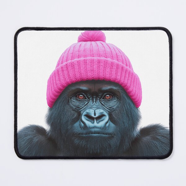 Item preview, Cozy Mountain Gorilla Wearing Pink Winter Hat Trendy Animal Fashion Artwork designed and sold by LazyOwlStore.