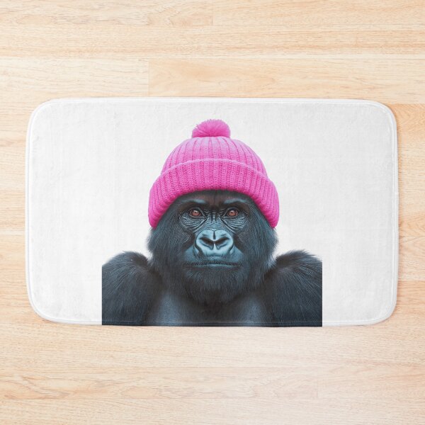 Item preview, Cozy Mountain Gorilla Wearing Pink Winter Hat Trendy Animal Fashion Artwork designed and sold by LazyOwlStore.