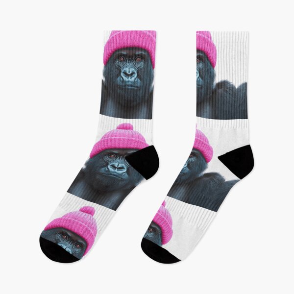 Item preview, Cozy Mountain Gorilla Wearing Pink Winter Hat Trendy Animal Fashion Artwork designed and sold by LazyOwlStore.
