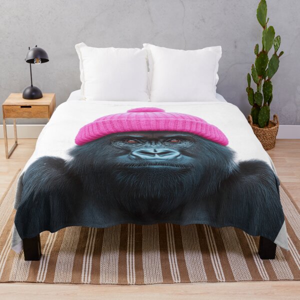 Item preview, Cozy Mountain Gorilla Wearing Pink Winter Hat Trendy Animal Fashion Artwork designed and sold by LazyOwlStore.