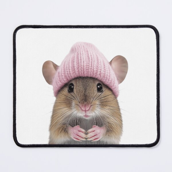 Item preview, Cozy Mouse Wearing Pink Winter Hat Trendy Animal Fashion Artwork designed and sold by LazyOwlStore.