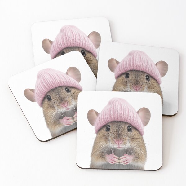 Item preview, Cozy Mouse Wearing Pink Winter Hat Trendy Animal Fashion Artwork designed and sold by LazyOwlStore.