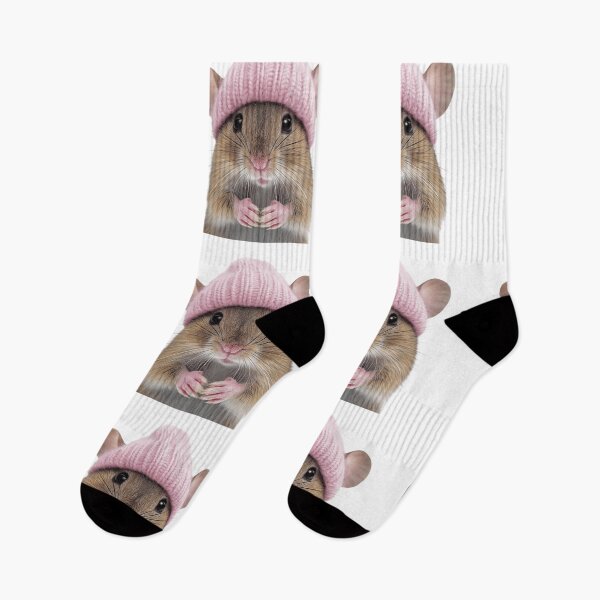 Item preview, Cozy Mouse Wearing Pink Winter Hat Trendy Animal Fashion Artwork designed and sold by LazyOwlStore.