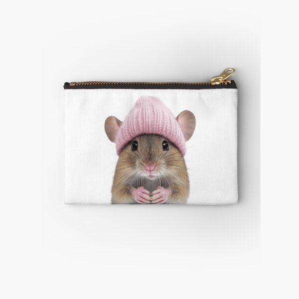 Item preview, Cozy Mouse Wearing Pink Winter Hat Trendy Animal Fashion Artwork designed and sold by LazyOwlStore.