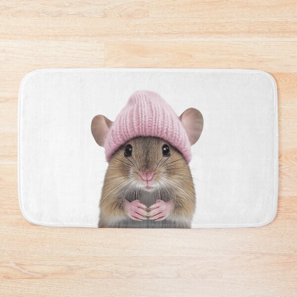 Item preview, Cozy Mouse Wearing Pink Winter Hat Trendy Animal Fashion Artwork designed and sold by LazyOwlStore.